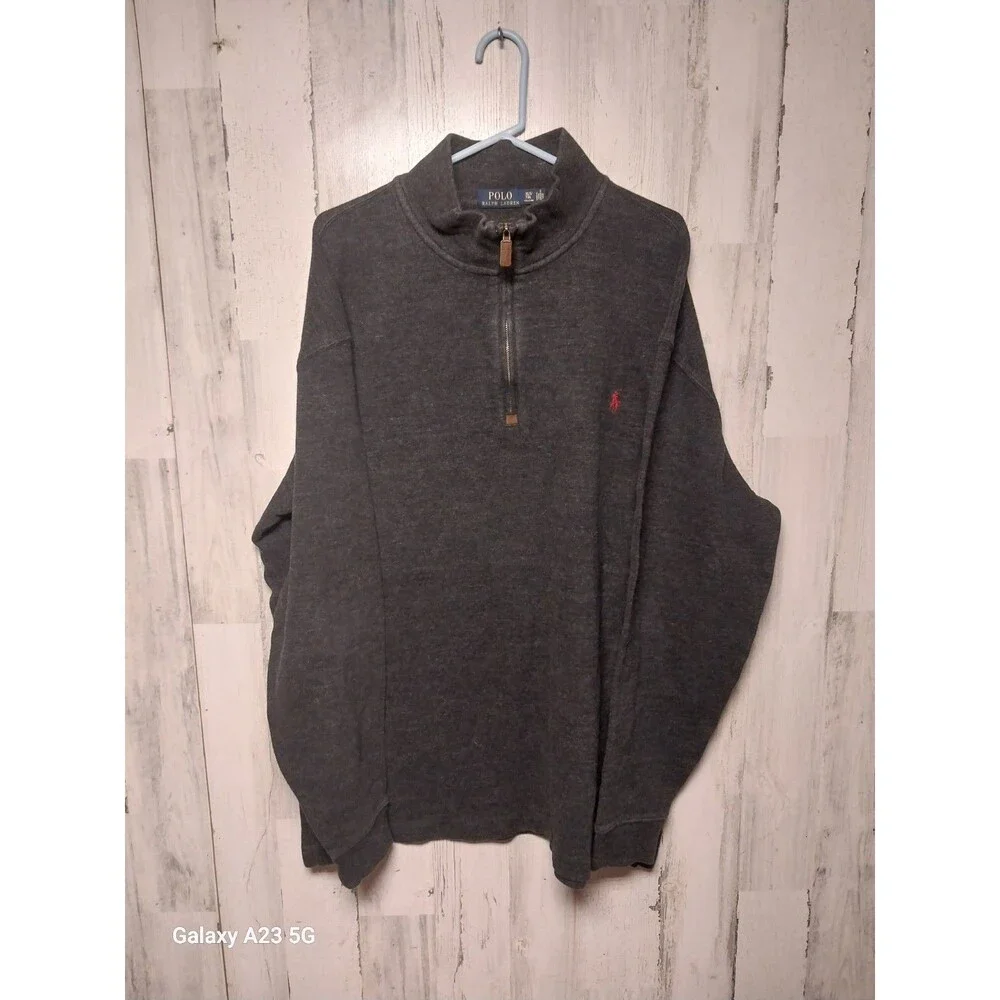 Polo Ralph Lauren Sweater Men XLT Gray Estate Rib 1/4 Zip Knit Pullover Casual
